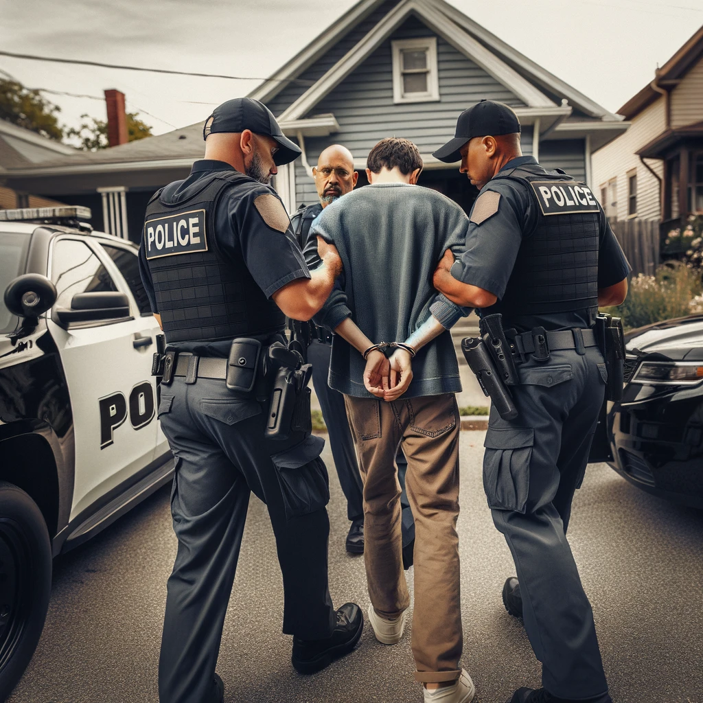 Officers arrest a man following a domestic assault matter.