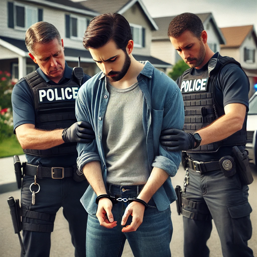 Man being arrested by two officers.